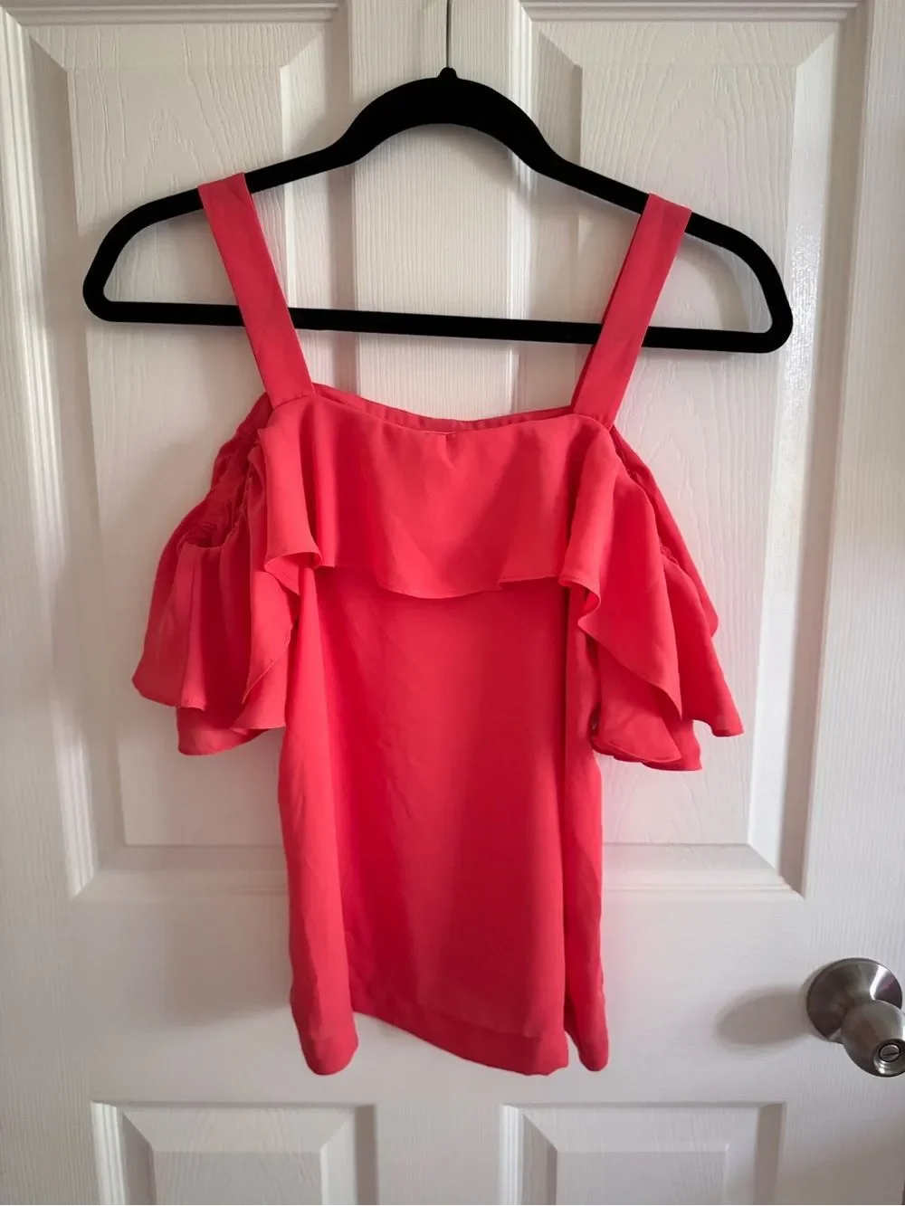 NWOT J.Crew Coral Pink Ruffle Cold-Shoulder Top